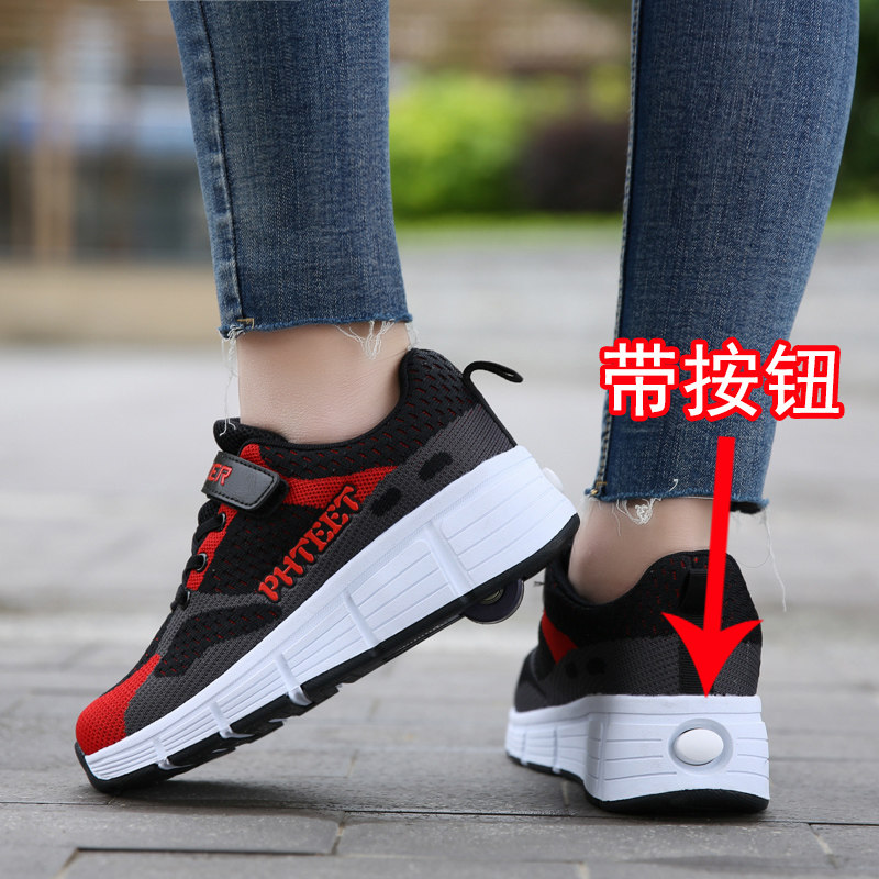Storm Walking Shoes Wheels Slip Shoes can walk male and female children Adult children Double wheels Deformed Shoes Four Rounds of Skate Automatic Invisible