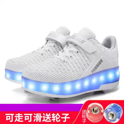 Children's luminous outing shoes, boys and girls, two-wheel skates, young students, single-wheel wheeled sneakers, invisible