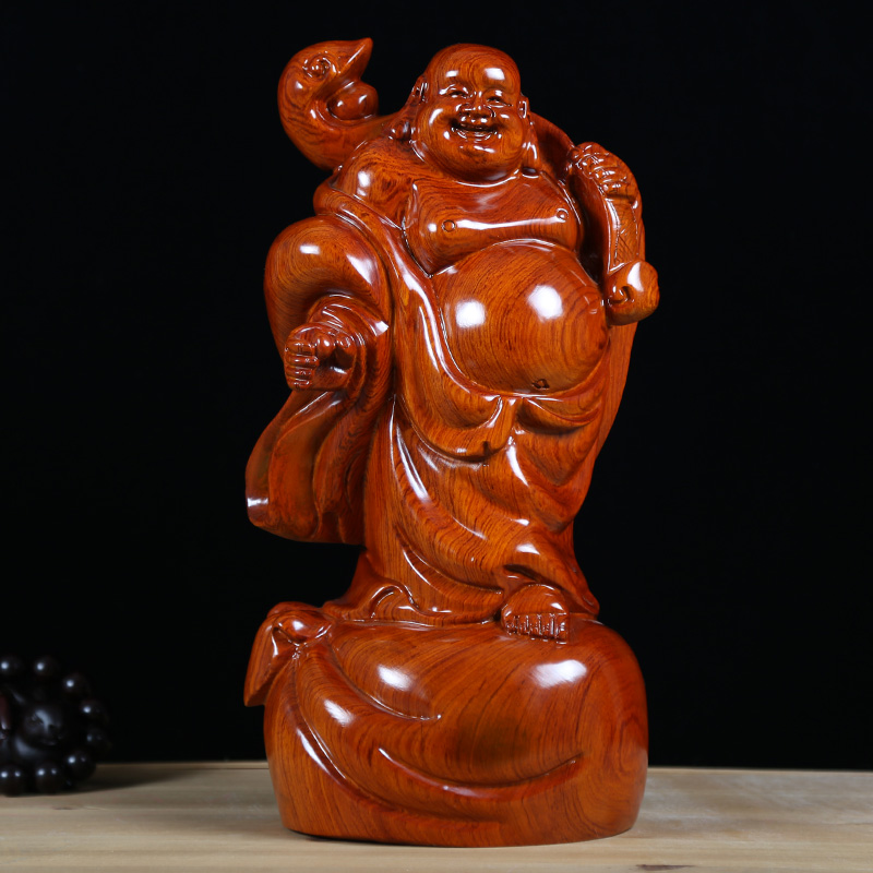 Huanghuali solid wood carving Ruyi Maitreya Buddha statue ornaments send treasure laughing Buddha living room porch decoration mahogany crafts