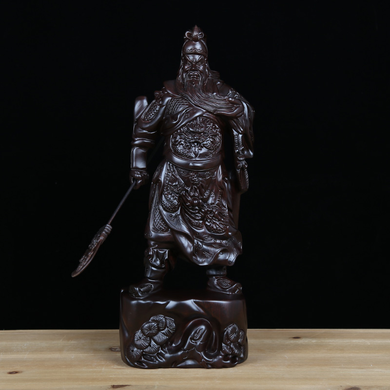 Ebony wood carving Guan Gong ornaments large solid wood Guan Yu Wu wealth god Buddha statue town house enshrines living room mahogany crafts