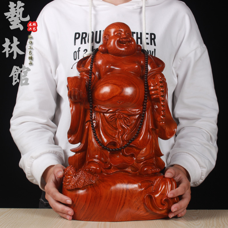 Yellow Flowers Pear Wood Carvings of the Mille Buddha Like a large solid wood with a large solid wood sending a treasure chuckle and a red wood opening gift in the living room
