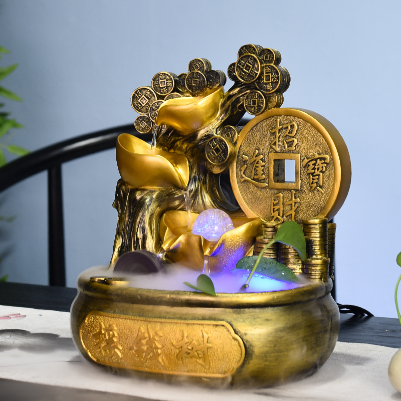 Flowing Water Ornaments from All Directions, Circulating Water Feng Shui Wheel Decoration, Living Room, Tea Room, Office Desk Landscape, Opening Gift