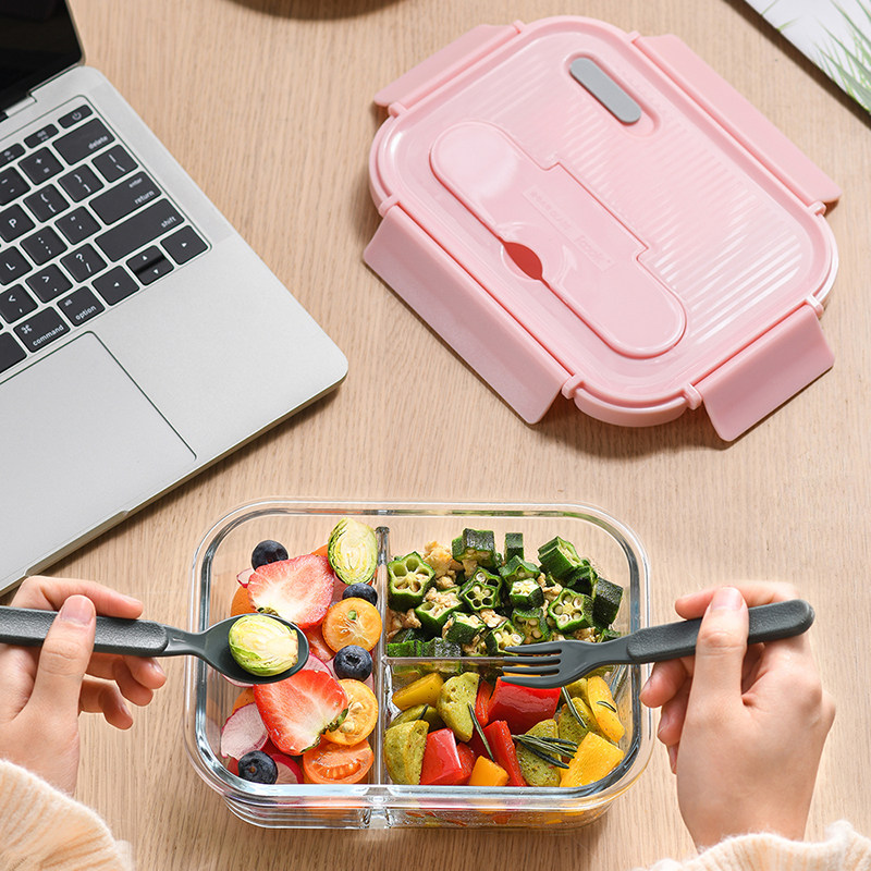 Plus high capacity glass lunch box Lunch box Office workers microwave oven heating special preservation box Sealed bowl with lid