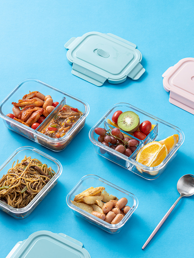 Microwave oven heating special glass lunch box separation type office workers and students insulation lunch box Lunch box bowl grid