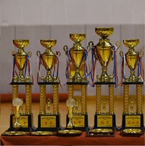 Metal trophy Team four-column Grand prize cup Sales training King size Games Team competition champion 1m