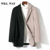 High-end autumn winter new bifacial wool big coat mens short spell cashless cashless suede jacket Korean version trendy suit