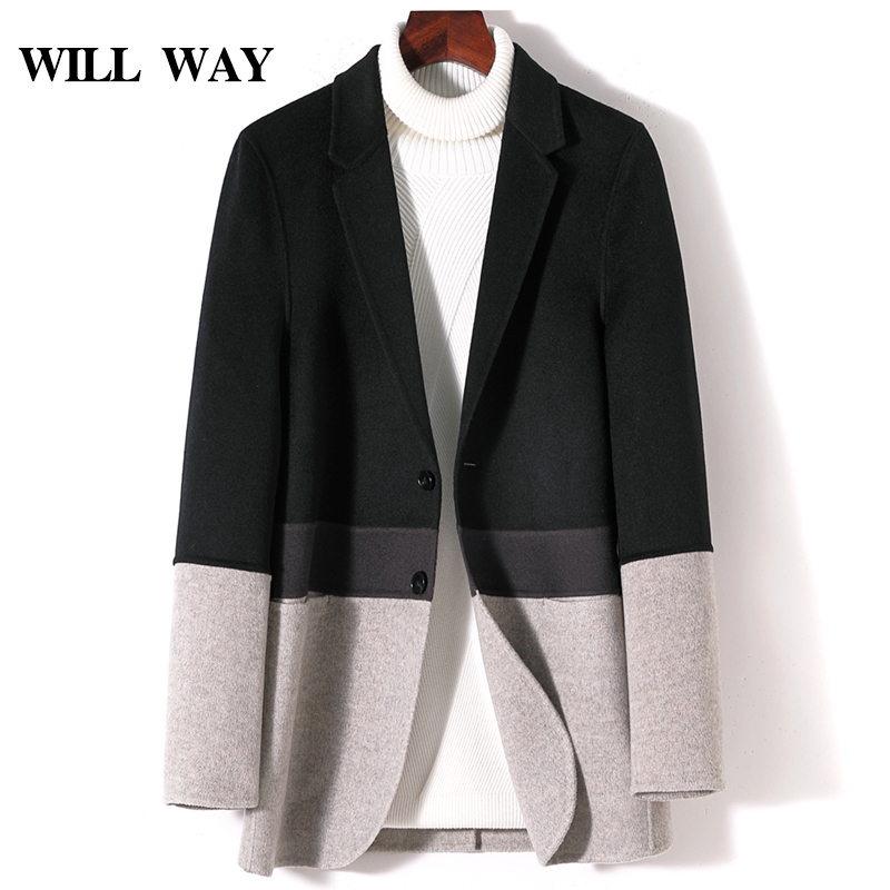 Winter color double-sided cashmere coat Men's short suit thickened liner wool coat slim wool suit