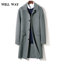Winter thickened liner bifacial cashless wool big coat mens mid-length business casual woolen sweater coat windsuit