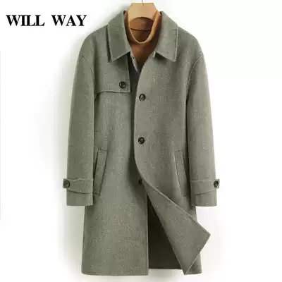 Broken code processing business leisure lapel double-sided cashmere coat men long wool coat fashion trench coat