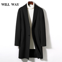 Light and luxurious autumn and winter fashion flipped double face wool coat mens medium long section Korean version cashless woolen sweater jacket tide