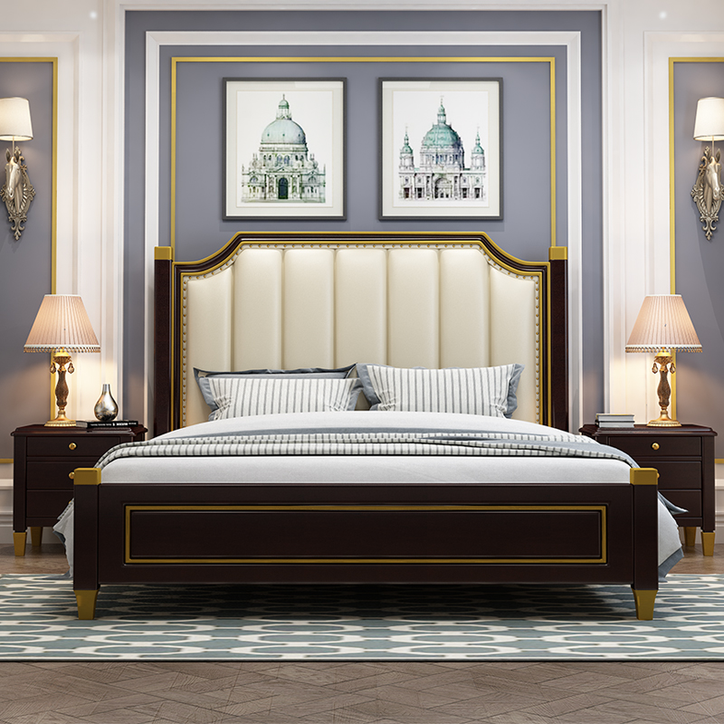 American solid wood bed Light luxury bedroom 1 5m minimal modern 1 8m oak princess soft bag wedding bed