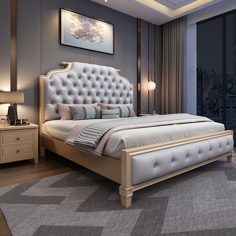 American solid wood bed Light luxury bedroom 1 5m modern minimal 1 8m oak European soft pack wedding bed