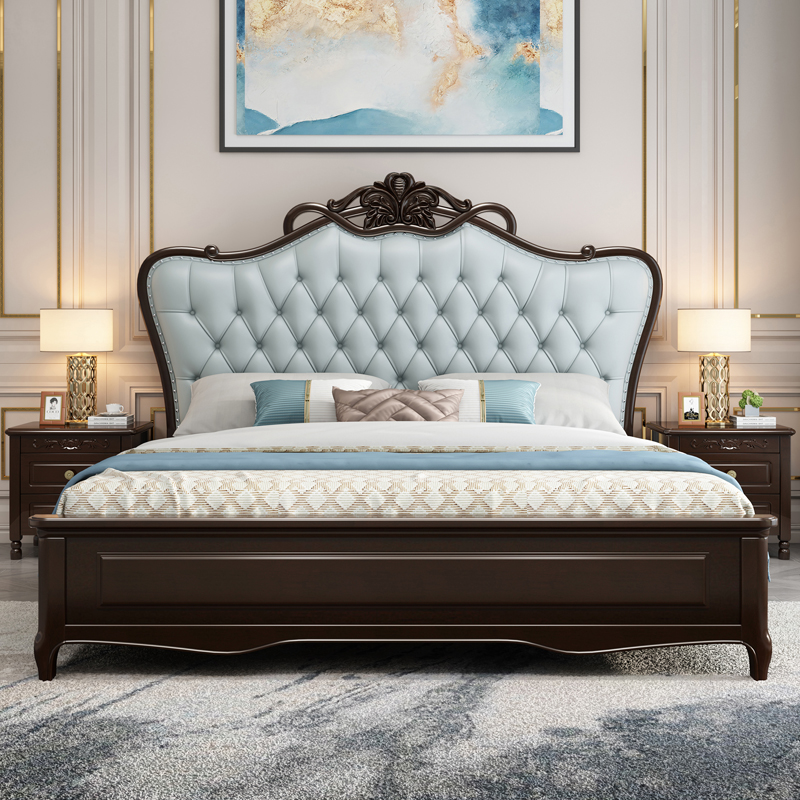 American light luxury solid wood bed master bedroom double bed 1 8 modern 1 5 meters princess oak European style big bed upholstered wedding bed