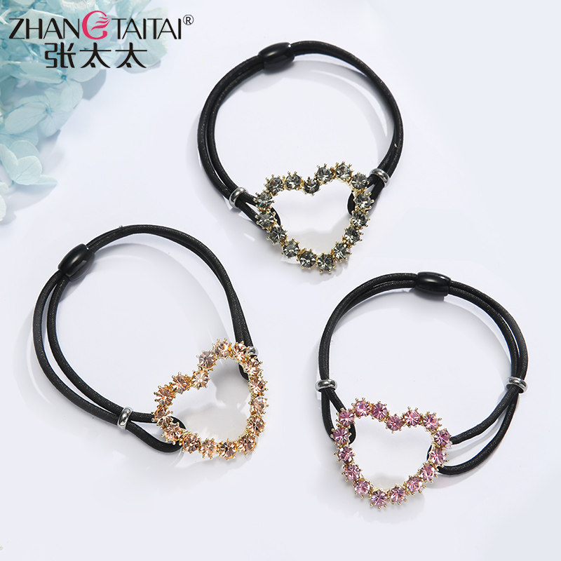 Mrs. Zhang's new hair Circle Heart-shaped Water Drill Leather Fascia Women Zahin Han Edition Brief Black Hair Circle Refined Temperament Head Decoration