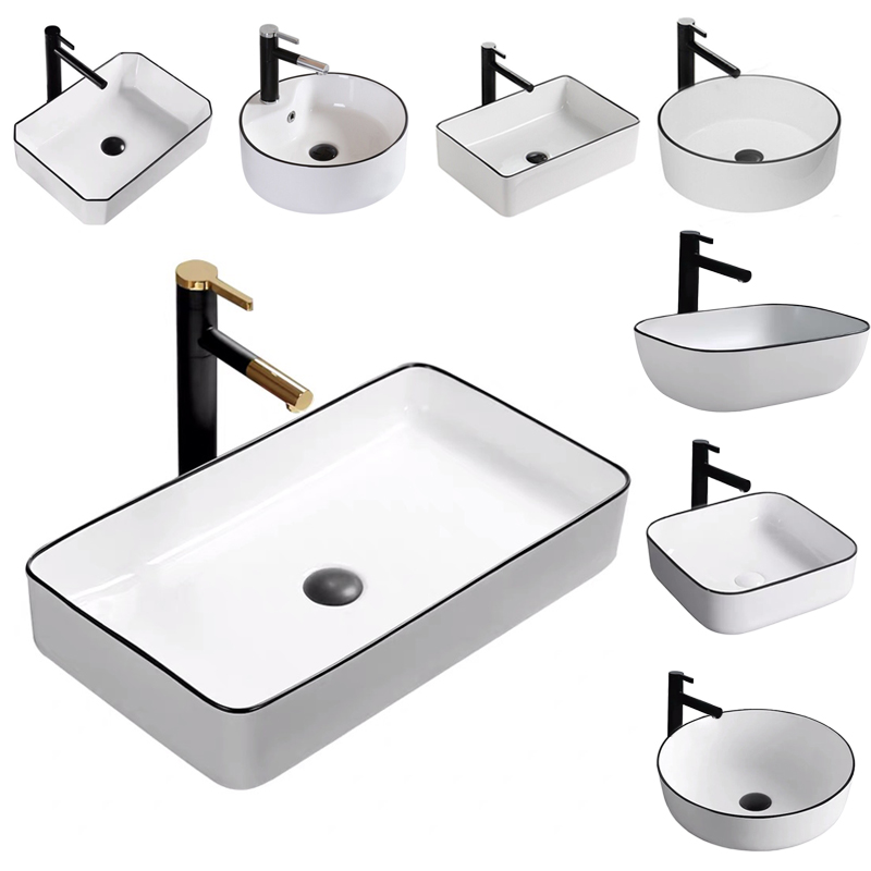 Simple Nordic counter basin balcony ceramic wash basin bathroom black edge art washbasin home mini washbasin