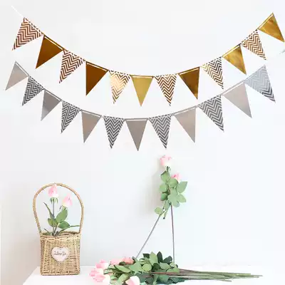 Hot stamping birthday letter decoration colorful flag English party dessert table decoration decoration background props Photography