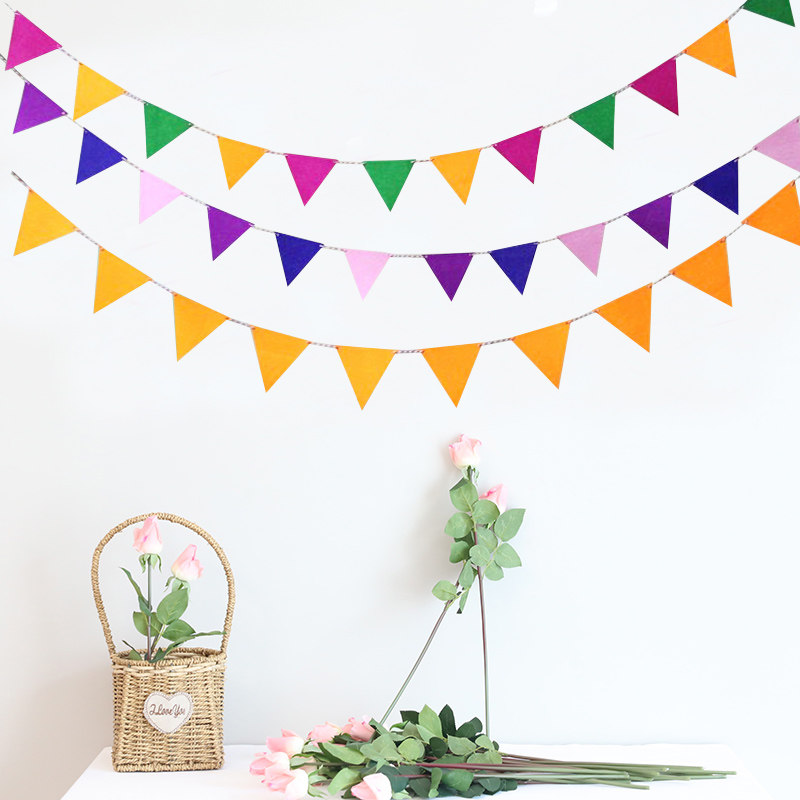 Festival supplies birthday decoration non-woven bunting bunting party dress pennant bunting banner color strip