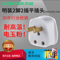 Hongyan power plug two Pole 2 pin 2 plug flat plug 220V250V10A single phase wire plug T2-10I
