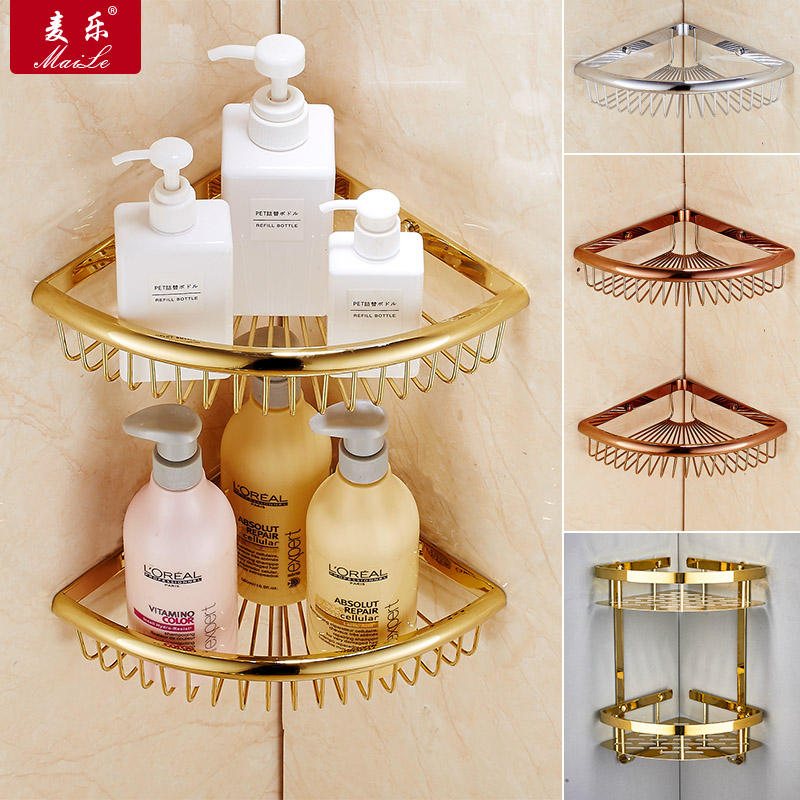 All copper gold European powder room Shower room Bathroom toilet corner shelf Double triangular basket Wall-mounted corner shelf