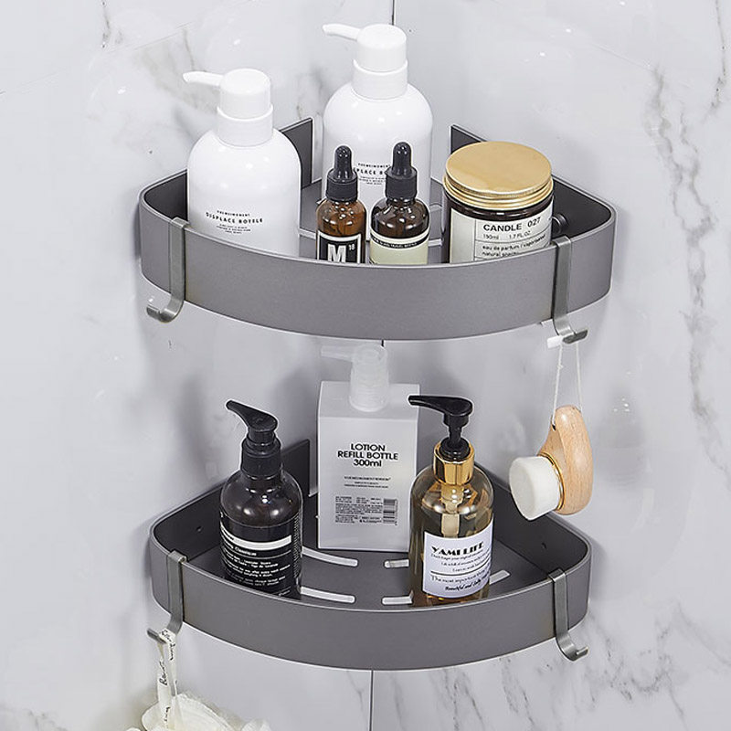 Gun gray toilet shelving bathroom tripod shower gel storage space aluminum shower room corner basket no holes