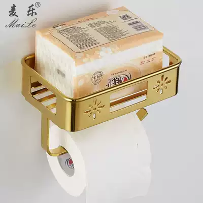 European-style all-copper gold powder room toilet paper rack roll toilet paper rack punch-free mobile phone rack Bathroom hardware storage rack