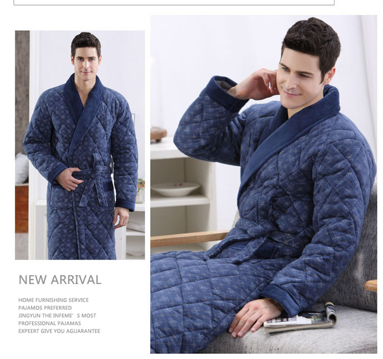 Áo choàng nam bằng vải bông dày bên trong và bên ngoài áo choàng bằng vải cotton mùa đông tăng dài áo choàng bằng vải dệt kim đồ ngủ phi bóng
