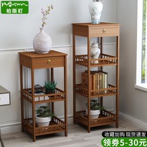 New Chinese Nanzhu flower rack Solid wood shelf Indoor living room Floor-to-ceiling multi-layer green dill fleshy flower pot rack Balcony