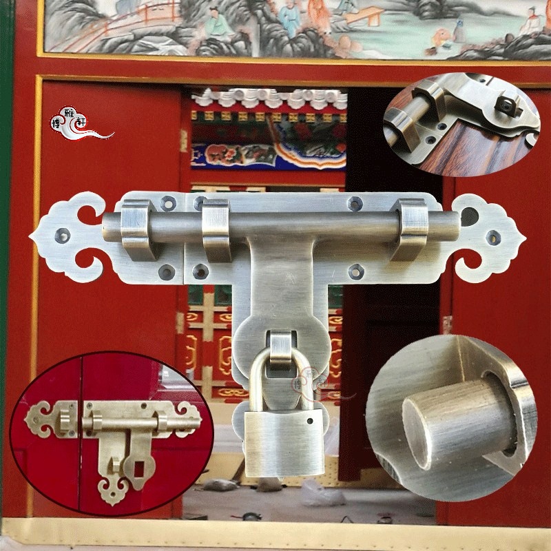 Chinese pure copper door bolt door buttoned door bolt door insert imitation ancient window lock wooden door pure copper thickened door latch door lock catch