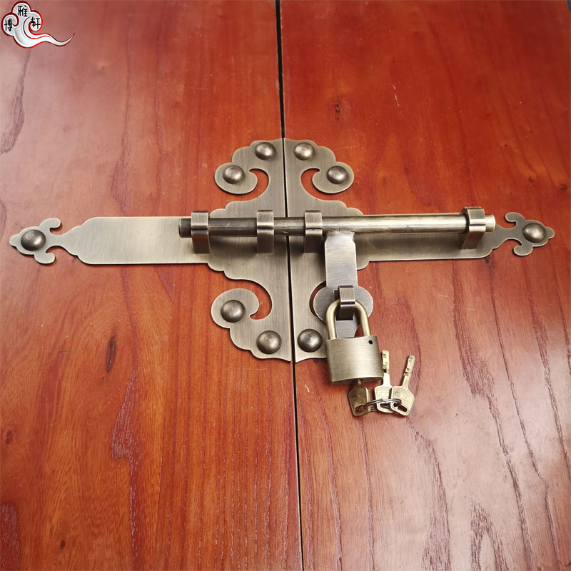 Pure copper bolt Chinese imitation antique wood door copper bolt lock old door bolt insert lock ancient building 4-in-house lock catch retro