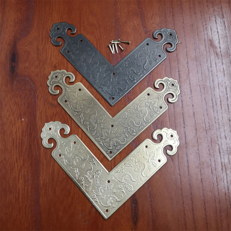 Chinese Antique Corner Floral Furniture Pure Copper Wrap Corner Cabinet Door Straight Door Corner Piece Copper Wrap Corner Guard Angle Hardware Bronze Corner Accessories