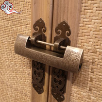 Full copper padlock antique bronze lock Chinese cabinet door lock old small copper lock bolt lock cross open padlock straight open box sublock