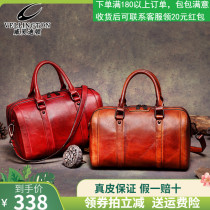 Handmade leather bag Original vintage bag Genuine leather womens bag head layer cowhide womens handbag oblique cross bag Boston womens bag