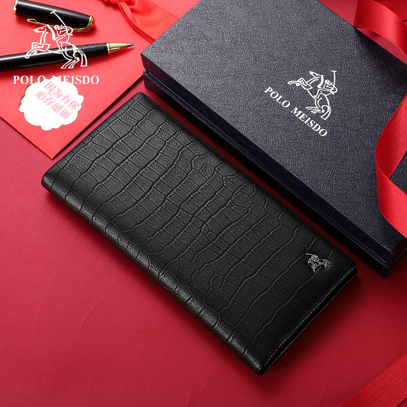 Men's Wallet 2022 New Long Style Sheepskin Multi-Card Slot Business Crocodile Pattern Wallet for Young People and College Students as a Gift
