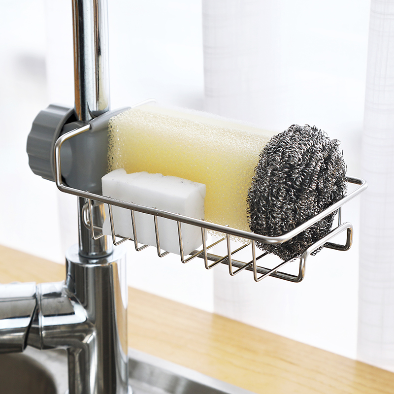 Stainless steel kitchen faucet clip-on shelf sink sink dishwashing cloth drain basket storage rag hanger