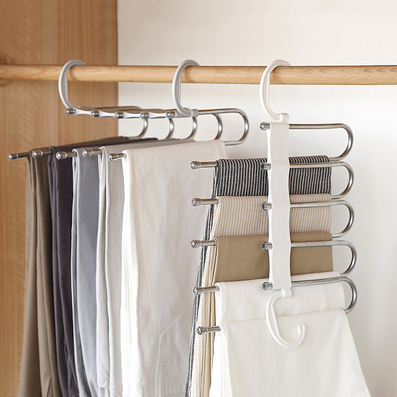 2-pack wardrobe magic folding multi-function multi-layer pants rack Household hanging pants hanger storage shelf clothes artifact