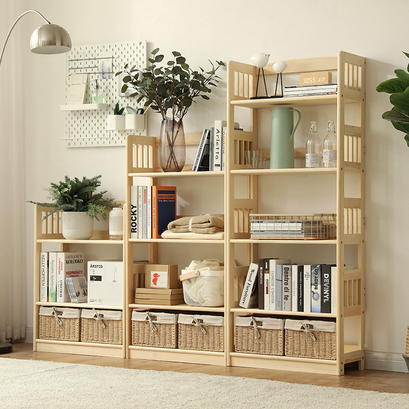 Bookshelf solid wood floor simple shelf children's pine bookcase home combination elementary school students corner simple bookshelf