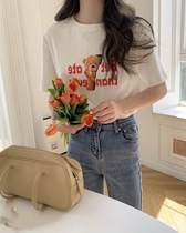 Spot Korean helve * tica with bear letters cute printed short sleeve T-shirt spring and summer