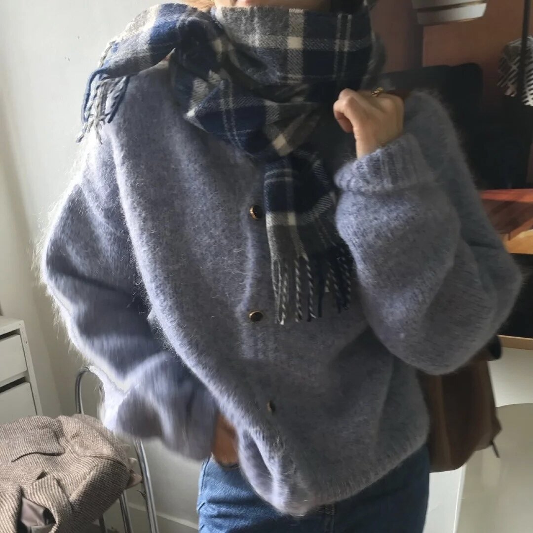 Korean sien*e* bouti*ue same mohair cardigan sweater jacket blue purple blogger push