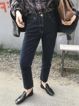 现货 韩国设计师sienn*bout*qu*同款 纤细显瘦深蓝色牛仔裤