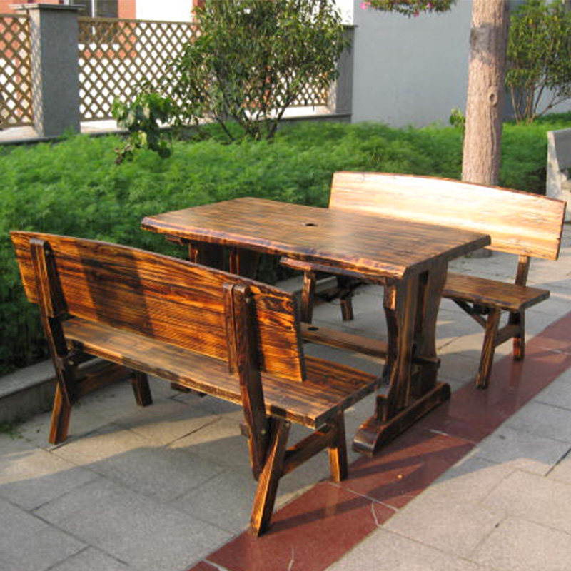 Carbonated Table Sub Real Wood Fire Pan Shop Table And Chairs Combined Fast Food Noodle Restaurant Snack Hotel Barbecue Outdoor Dining Room Antique
