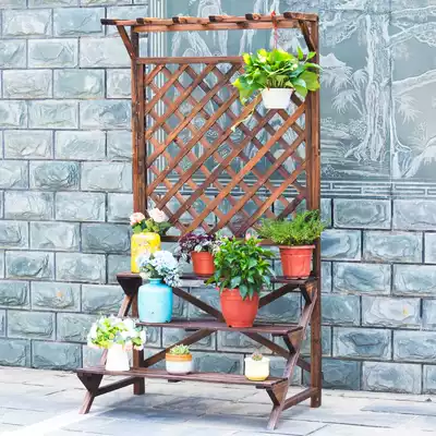 Wooden fence flower pot fence climbing flower rack anti-corrosion balcony outdoor carbonized solid wood climbing tree mesh partition flower