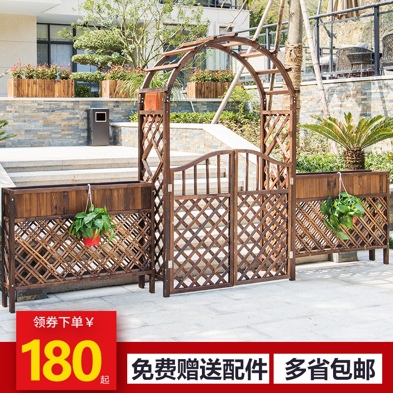 Arch flower stand climbing pergola Outdoor courtyard Wooden arch arch anti-corrosion carbonized solid wood Garden door Grape rack