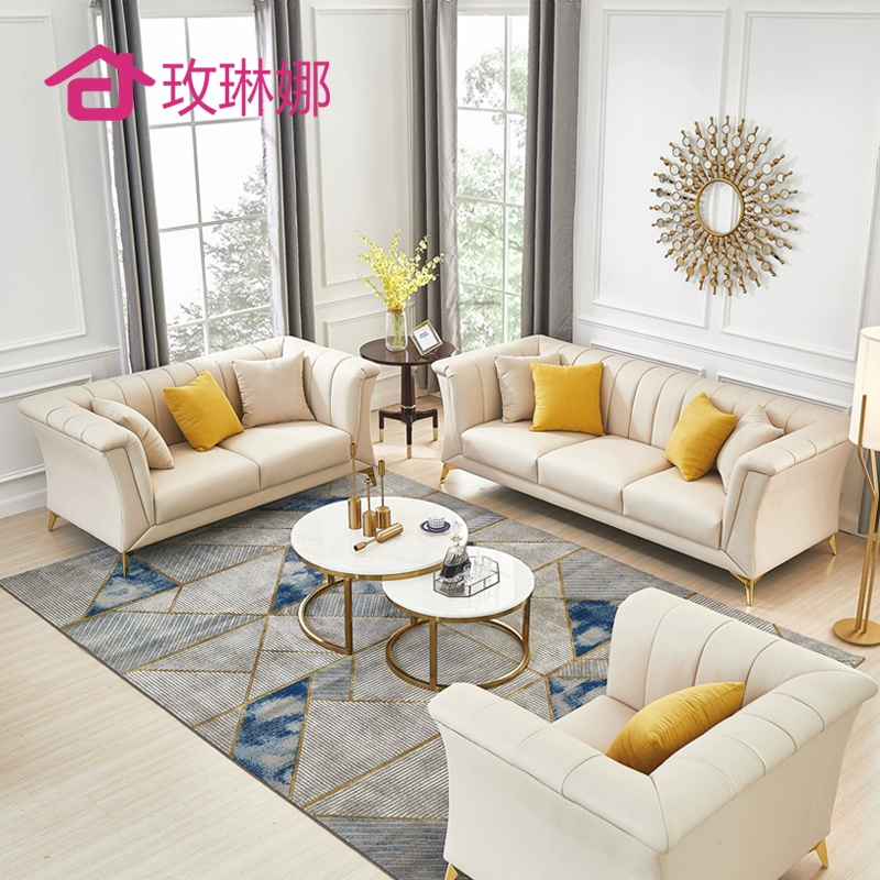 Ghế sofa da sang trọng kiểu Mỹ phòng khách hiện đại tối giản sofa da rắn 1 + 2 + 3 kết hợp sofa da tối giản - Ghế sô pha