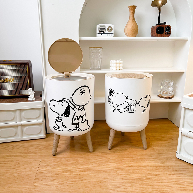 Japanese-Style Wooden Press-Lid Trash Can, Cute Dog Design, Household High-Footed Floor Trash Bin, Waste Paper Basket Japanese-Style Wooden Press-Lid Trash Can, Cute Dog Design, Household High-Footed Floor Trash Bin, Waste Paper Basket