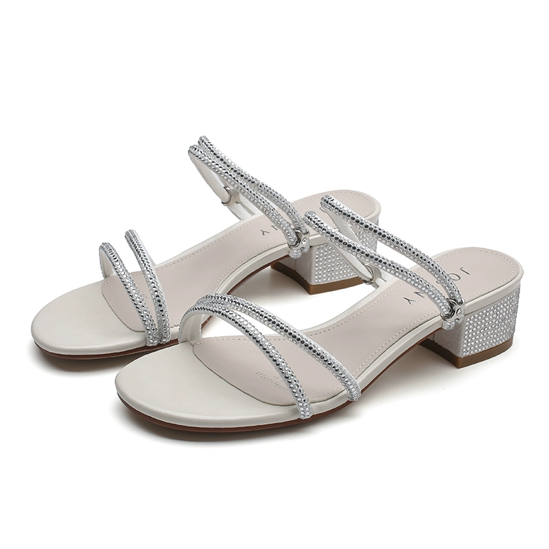 Giày sandal nữ mùa hè Zhuoshini 2019 mới dày gót thời trang hoang dã tay áo rhinestone cao gót 1249 - Sandal