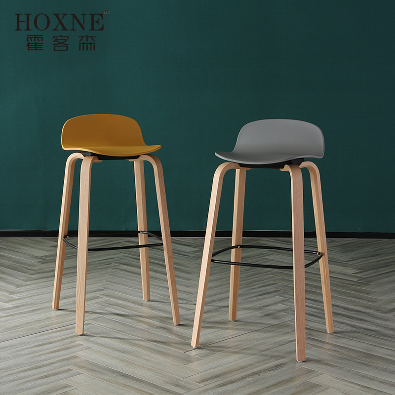 Hogshensen Nordic modern minimalist bar chair fashion Danish bar chair creative designer solid wood high footstool