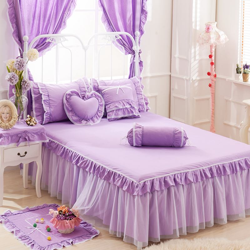 công chúa Hàn Quốc mục vụ giường bông trải giường Khăn trải giường váy váy cotton dệt Hàn Quốc beo giường màu hồng - Váy Petti ga giường viền họa tiết