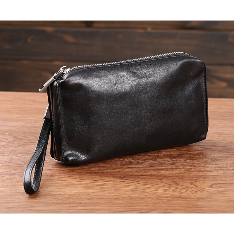 Jiucheng good product handbag men's leather tanned leather vintage casual long wallet men's top layer cowhide mobile phone bag