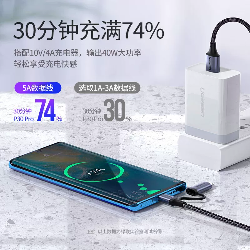 Кабель для передачи данных UGREEN два в одном type-C и micro USB для Android, один к двум, быстрая зарядка, кабель питания для Honor Huawei, type-C+micro, данные кабель 6A на 1 метр