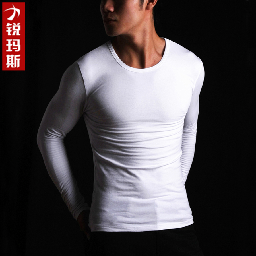 Rumah men's long sleeve T-shirt male round collar tight T-shirt male high play Laika cotton sashimi with undershirt long sleeve male